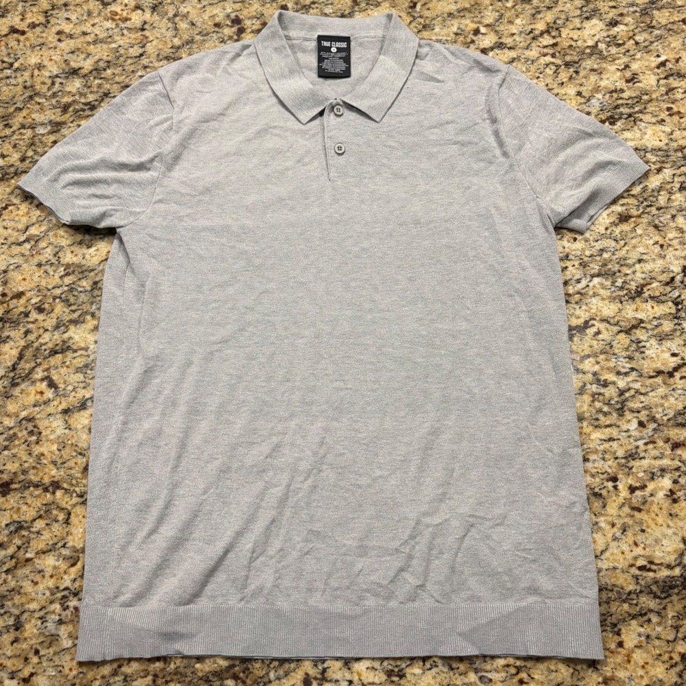 True Classic Mens Knit Polo Shirt Gray Short Sleeve Size M ws